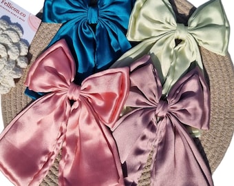 Maxi Satin Hair Bow Clip, French Barrette, Long Tail
