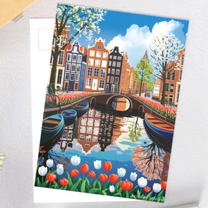 Amsterdam Fine Art Postcards, Colorful Cityscape Cards, Spring Decor, Travel Gifts, Home Decor, Art Lover's Stationery