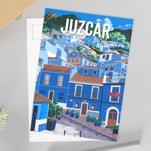 Juzcar, Espanha Cartões postais - Vila Azul, Impressão de viagem vibrante, Cartões de lembrança exclusivos, Presentes para viajantes, Decoração vintage
