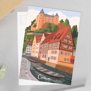 Cochem Deutschland Reisepostkarte - Schöne Stadt an der Mosel mit spektakulärer Bergburg, Reisegeschenke.