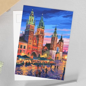 postale de place du marché de Cracovie | Patrimoine polonais dynamique - Cracovie Superbe architecture Carte postale, cadeaux uniques, objets de collection, papeterie