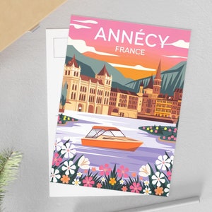 Wunderliche Annecy Postkarten - Rosa Sonnenuntergang am See, Frankreich