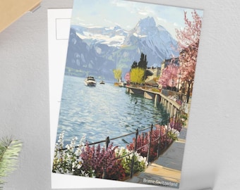 Cartes postales suisses, impressions d'art de Brienz, souvenirs de voyage, papeterie Wanderlust, cadeaux, objets d'art de collection