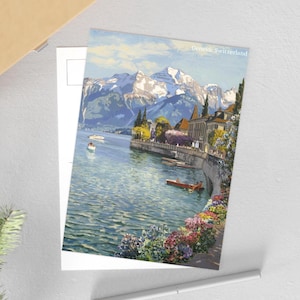 Geneva Art Postcards, Switzerland Print Souvenirs, Travel Postcard Set, European Destinations, Cityscape Artwork, Vacation Mementos