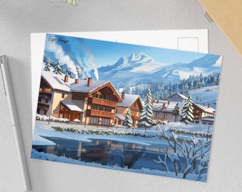 Postcards, Switzerland Winter Eiger Scenic Art Prints, Wengen Holiday Cards, Mountain Decor Alpine Stationery