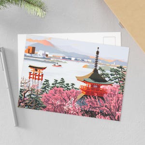 Cartoline d'arte giapponese, cartoline panoramiche, arte dei fiori di ciliegio, cancelleria in stile vintage, bellissimi biglietti di auguri, perfetti per i collezionisti