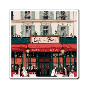 Vintage Paris Magnet, Café de Flore Art Magnet - French Fridge Decor, Eiffel Tower Travel Gift, Souvenir Kitchen Decoration, Retro France