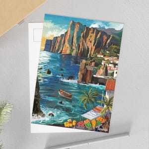 Cartes postales de Ténérife, impressions d'art panoramiques, art mural voyage côtier, cadeau pour amoureux de la plage, cartes de voeux, impressions d'art, décoration côtière,