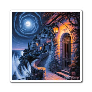 Magnet Küstenszene Mondlicht: Eze France Nighttime Art
