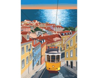 Lisbon Tram Postcard: Portugal Cityscape Art - Collectible Stationery