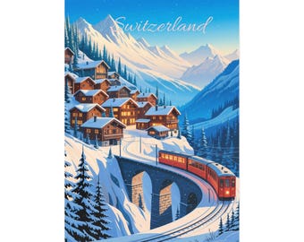 Cartes postales vintage suisses d'hiver : impressions d'art de voyages pittoresques en Suisse