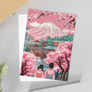 Carte postale de maman, art japonais du paysage en fleurs de cerisier, papeterie souvenirs de voyage, cadeau de fête des mères pour les amoureux de la nature, cartes de correspondance florales,