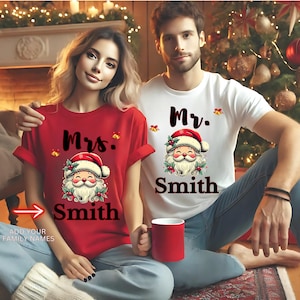 Personalized Christmas Couple Shirts/Mr.&Mrs. Santa Design with Family Matching Holiday Shirts / Festive Gift Idea for Him and Her