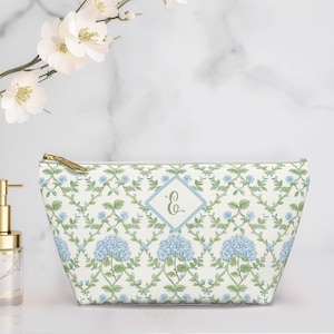 Personalized Makeup Bags: Hydrangea Zipper Pouch, Toiletry Travel Case, Purse Organizer, Bridesmaid Bag