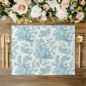 Light Blue French Toile Placemats | Cotton Table Linen | Floral Placemats | French Country | Cottage Core | Boho Chic | House Warming Gift