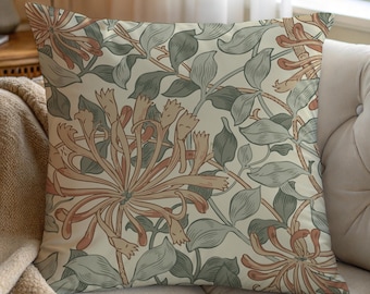 William Morris Pillows: Honeysuckle, Pomegranate, Cotton Botanical Prints, Couch Throw Cushion, House Warming Gift