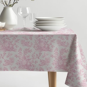 Pink French Toile Tablecloth: Cotton Floral, French Country Cottagecore, Hosting Decor, House Warming
