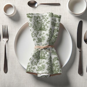 Grüne französische Toile Servietten, 4er Set, Stoff Tischwäsche, French Country, Cottage Core, Bauernhaus Décor, Boho Chic, Einweihungsgeschenk