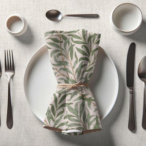 William Morris Fabric Napkins, Set of 4, Cloth Table Linens, Sage Green Willow Bough Pattern, Botanical Dinner Napkins, House Warming Gift