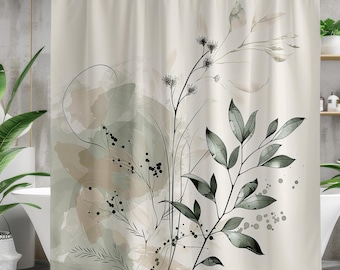 Botanical Shower Curtain: Minimalist Boho Japandi Style