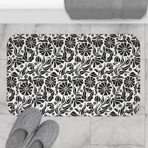 Retro Style Bathmat, Mid Century Bath Rug, Microfiber Memory Foam Bath Mat, Bold Floral Design, Bathroom Set, Bathroom Gift