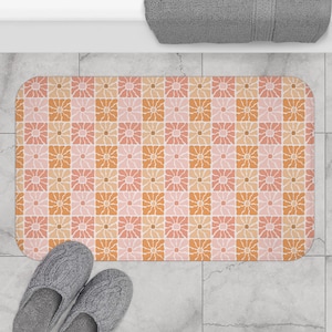 Retro Style Bathmat, Mid Century Bath Rug, Microfiber Memory Foam Bath Mat, Bold Geometric Design, Bathroom Set, Bathroom Gift