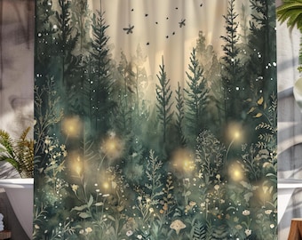 Firefly, Fairy Garden, Shower Curtain, Enchanted Forest, Fabric Fairycore, Goblincore, Whimsical Decor