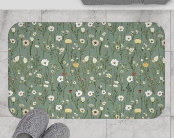 Tapete de banho Wildflower: Tapete de banho de espuma viscoelástica com estampa floral Boho