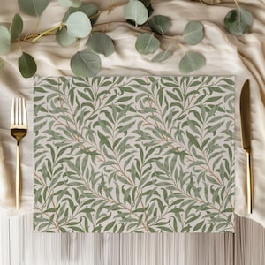 William Morris Fabric Placemats: Sage Green Cotton, Vintage Willow Bough Pattern, House Warming Gift