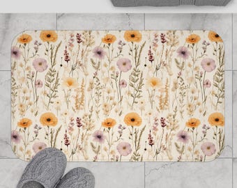 Tapete de banho Wildflower: Tapete de banho de espuma viscoelástica com estampa floral Boho