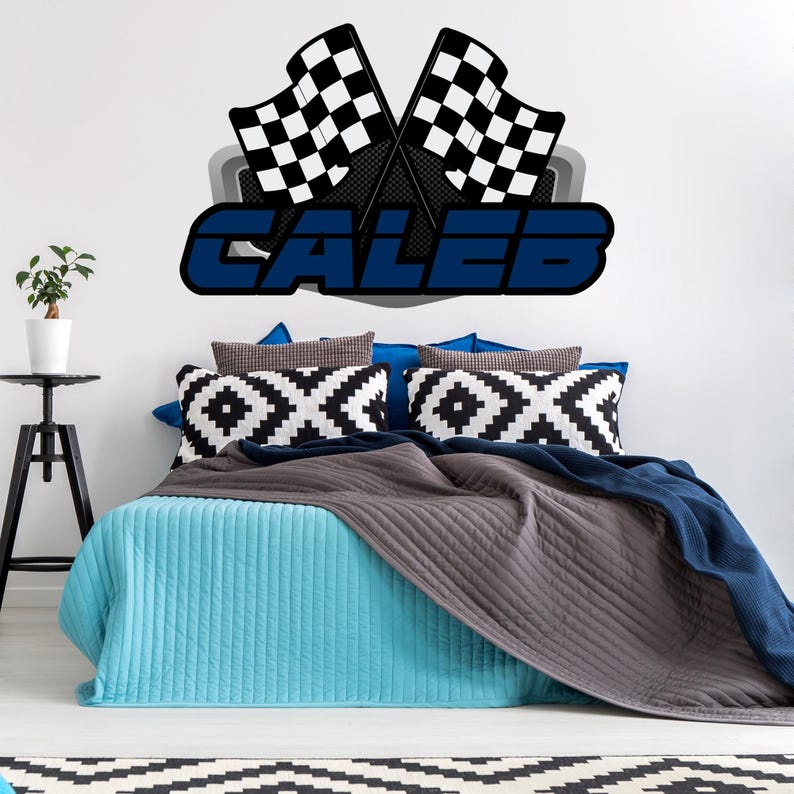 Race Car Wall Decal Sticker Art With Custom Name Vinyl Letters and ...