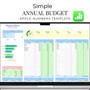 Plantilla de presupuesto anual de Apple Numbers para Mac, MacBook, iPad y iPhone, hoja de cálculo de ingresos y gastos, presupuesto simple para uso personal