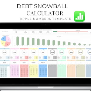 Calculadora de bola de nieve de deuda para la aplicación Apple Numbers, plantilla de seguimiento de crédito de préstamos, cronograma de pago de deuda, plantillas de pago de deuda para MacBook y iPad