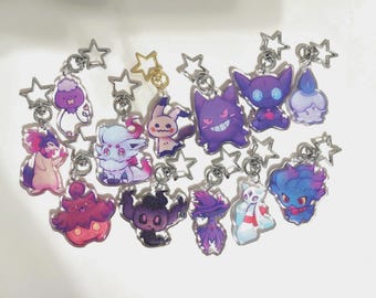 Ghost Type Pokemon Glitter Epoxy Resin Acrylic Charms - Nintendo, Pocket Monsters, Kawaii Charm