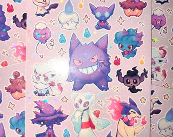 Ghost Types Sparkly Sticker Sheet - Nintendo, Stationery, Journaling, Planner