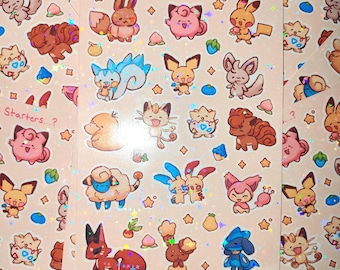 Pokemon Pals Sparkly Sticker Sheet - Nintendo, Stationery, Journaling, Planner
