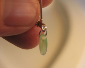 Frosted Light Green Glass Dagger Earring on leverback earwires.