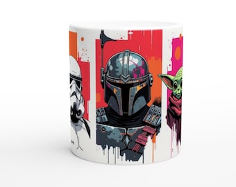 Caneca de cerâmica tríptico Star Wars Heroes | Coleção Mandalorian | Caneca de cerâmica de 11oz