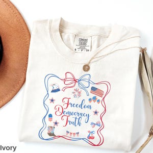 Patriotic Subtle FDT Shirt, Freedom Democracy Truth, Coquette Bow patriotic Shirt, 4th of July FDT Tee Democrat Liberal Independence Day Tee