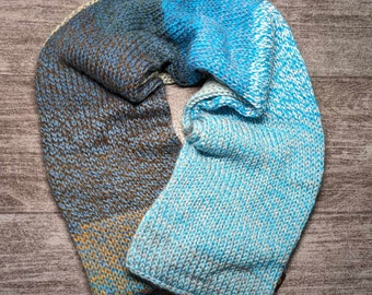 Blue Ombre Knit Scarf, Handmade, Unisex Scarf, Neck Warmer, Soft & Washable