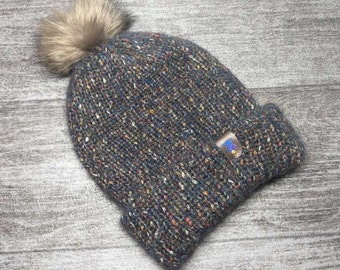 Wool Blend Tweed Knit Beanie, Slouchy Hat or Foldover Brim, Double Layer, Warm, Handmade, Fits Most Adult Heads, Ready to ship!