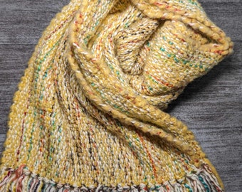 Yellow Soft, Textured, Handwoven Winter Scarf, Wide Fashion Scarf, Perfect for Fall, Super Thick & Warm