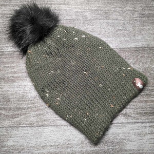 Sage Green Knit Hat, Beanie With Faux Fur Pom, Double Layer, Warm, One Size Fits Most Teenagers, Adults, Ready To Ship image 1