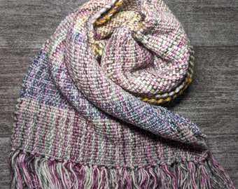 Purple & Yellow Soft, Textured, Handwoven Winter Scarf, Wide Fashion Scarf, Perfect for Fall