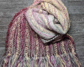 Purple, Gold, Gray Striped Handwoven Scarf, Thick, Warm, Extra Wide Winter Fashion Scarf