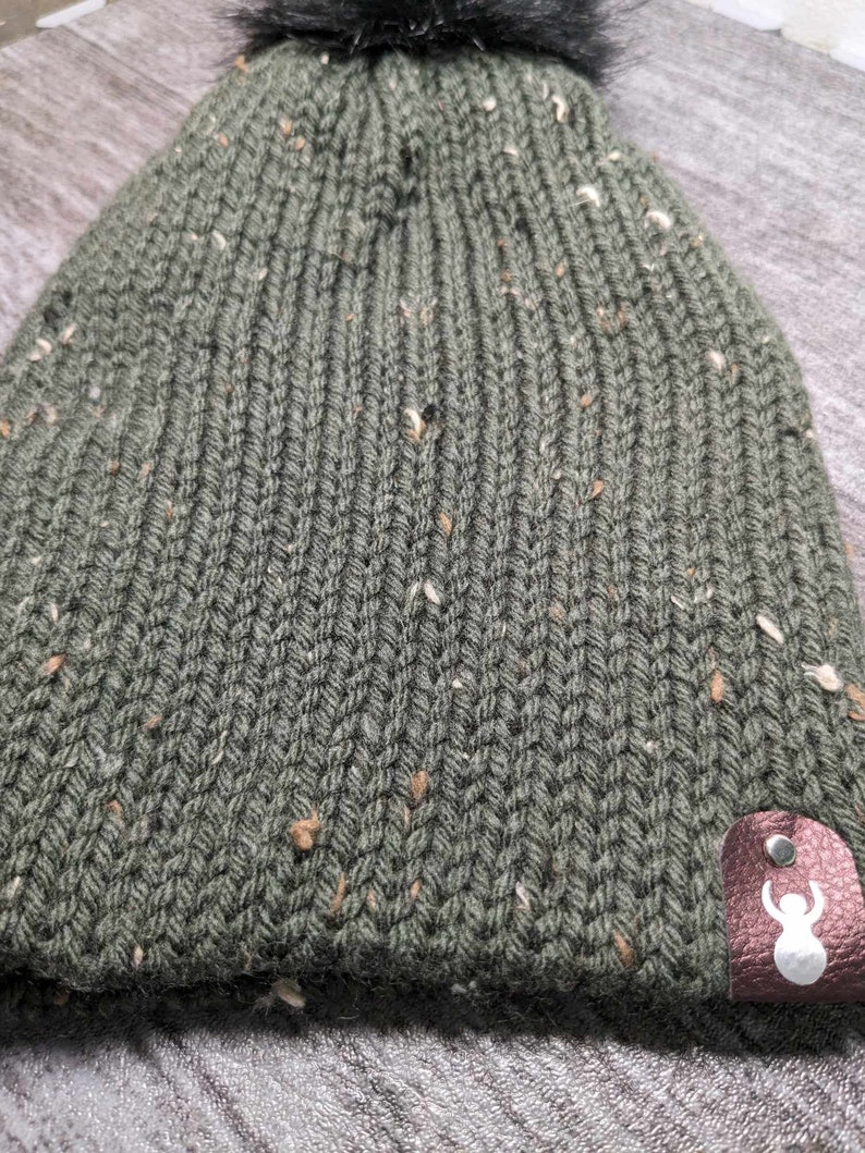 Sage Green Knit Hat, Beanie With Faux Fur Pom, Double Layer, Warm, One Size Fits Most Teenagers, Adults, Ready To Ship image 3