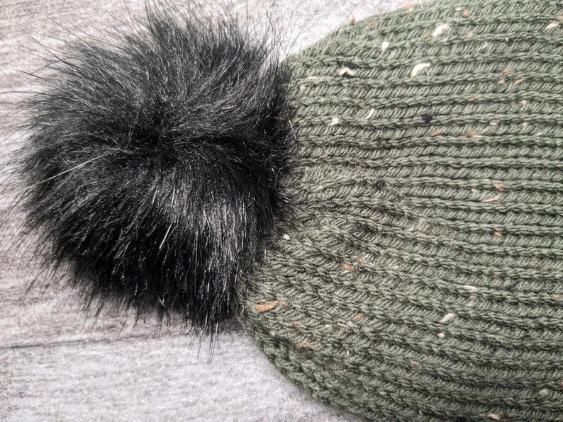 Sage Green Knit Hat, Beanie With Faux Fur Pom, Double Layer, Warm, One Size Fits Most Teenagers, Adults, Ready To Ship image 2
