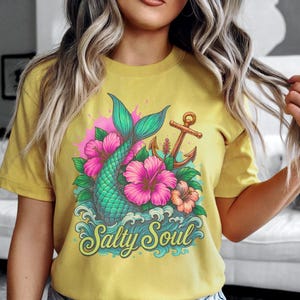 Salty Soul Mermaid Tee, Summer Vibes, Beach Lover Gift, Sea Life Apparel, Girls Beach Trip, Beach Graphic Shirts, Girls Summer Tee Gift,