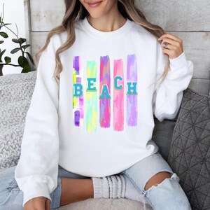 Beach Vibes Unisex Crewneck Sweatshirt, Summer Apparel, Women Vacation Outfit, Gift for Beach Lover, Cozy Beachwear Shirt, Beach Lover Gift