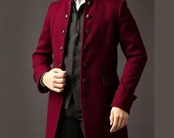 Burgundy Wool Regency Tailcoat: Historical Wedding Costume